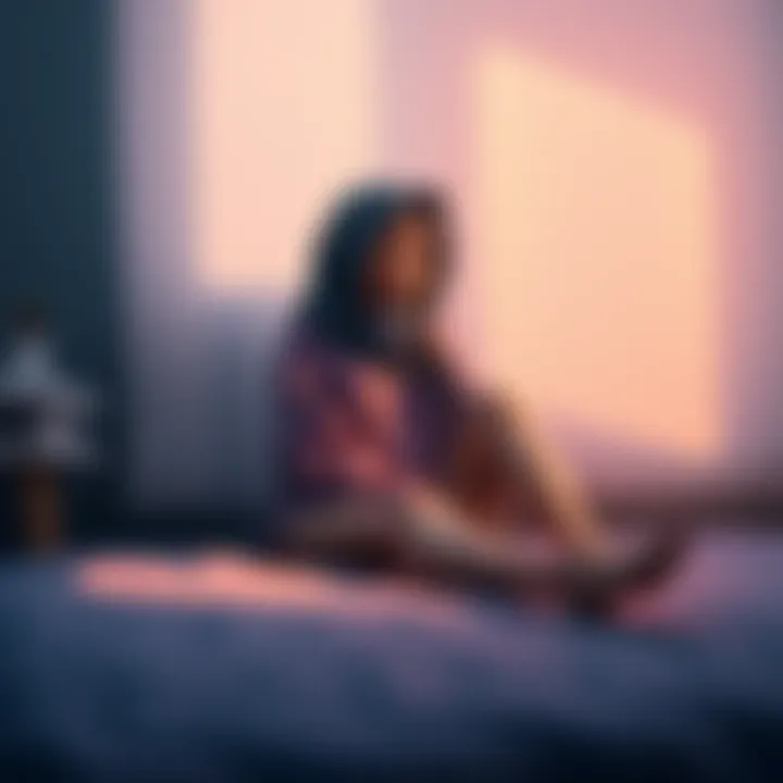 A character resembling Makima sitting peacefully in a serene room, reflecting calmness while facing negativity online.