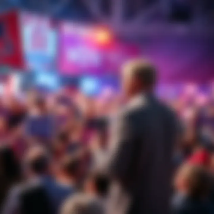 A hopeful candidate speaking to a crowd of supporters at a lively campaign rally, filled with banners and cheers, emphasizing the importance of the upcoming vote.