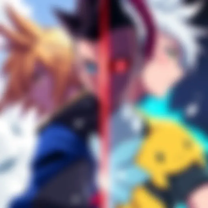 A split image showing two different character designs: one side features canon designs from anime/manga and the other side shows original game designs, illustrating the fan debate.