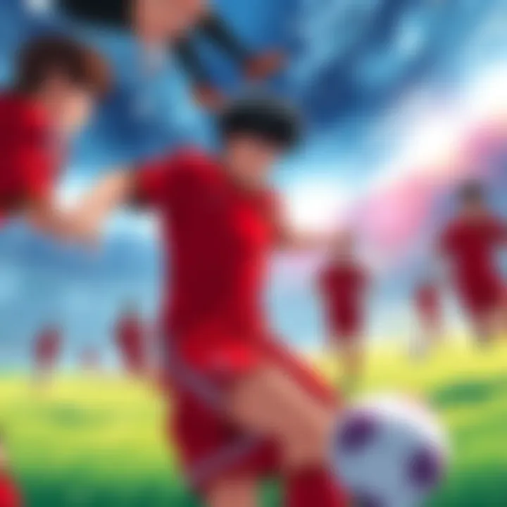 A soccer match scene showing players in action with determination on their faces, highlighting skillful plays and teamwork during Chapter 59