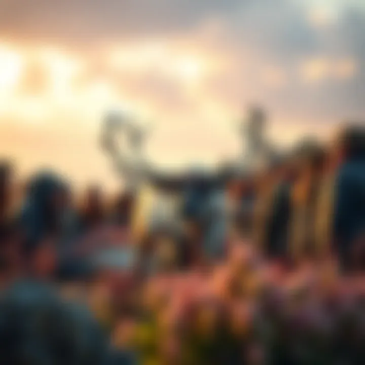 A community gathers around a caribou, participating in a traditional blessing ceremony surrounded by nature.