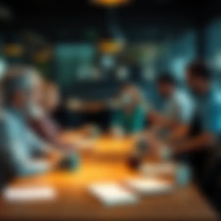 A group of people sitting around a table sharing thoughts and laughter about age perceptions, with coffee cups and notebooks.
