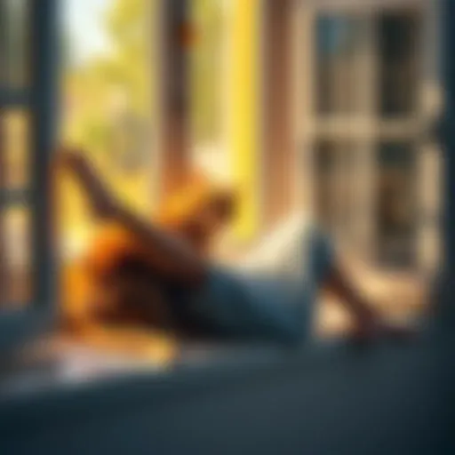 A person lounging comfortably on a sunny windowsill with a cat, embodying a relaxed and carefree lifestyle.