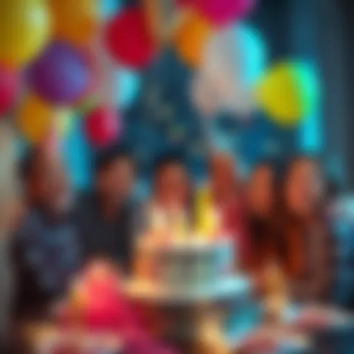 Celebrating 40th Birthday A joyful gathering of friends celebrating a 40th birthday with balloons and cake