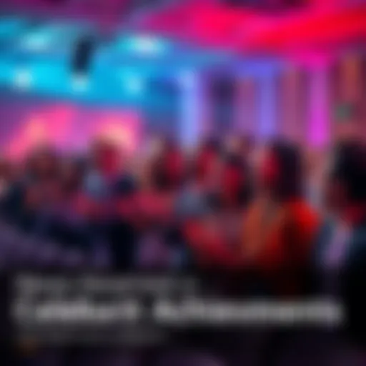 A group of people applauding and celebrating significant achievements during an event, showcasing joy and appreciation.