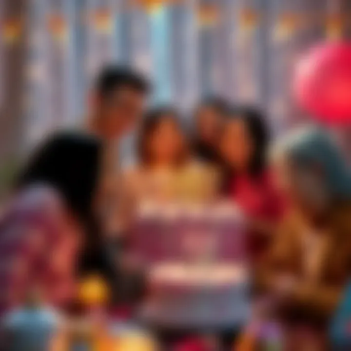 Group of friends and family gathered around a birthday cake for Sakura, smiling and sharing joyful moments