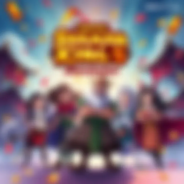 A vibrant illustration of Shaman King characters celebrating together with banners and confetti.