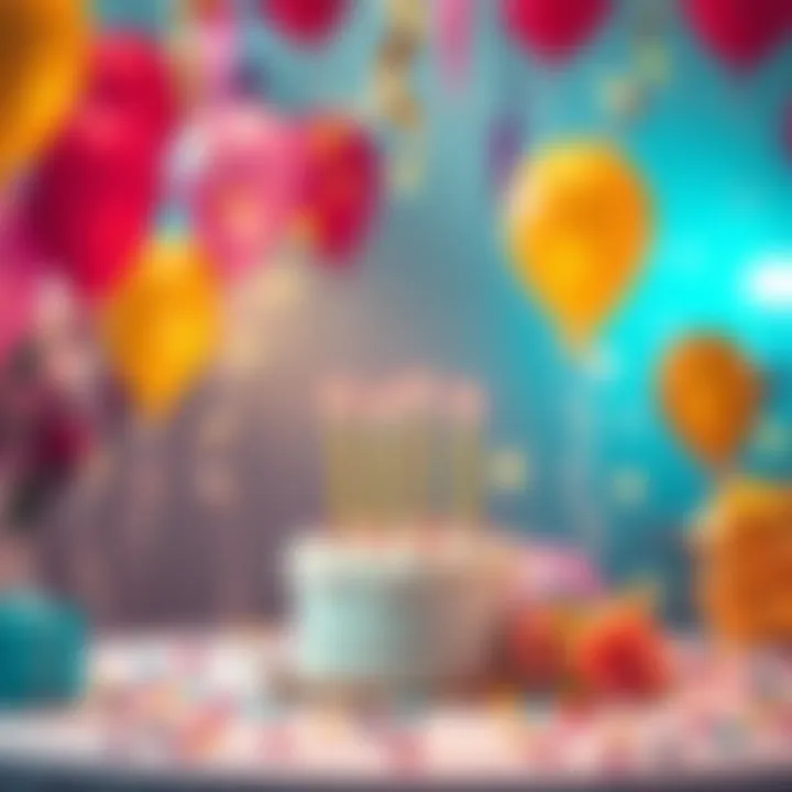 A festive scene with balloons and cake, representing the 8th anniversary celebration