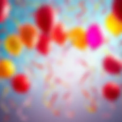 A colorful background depicting balloons, confetti, and streamers celebrating a special day.