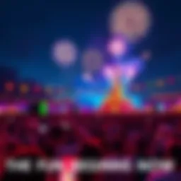 A vibrant crowd enjoying a festival atmosphere with colorful decorations and fireworks in the night sky, representing excitement for 2026.