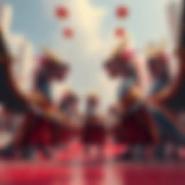 Celestial Dragons in ceremonial suits A group of Celestial Dragons in elaborate ceremonial suits, standing in a grand hall, looking down from their elevated position.