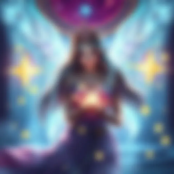 The Celestial Princess Lucy in a magical setting, surrounded by stars and mystical elements, representing her candidacy for the Neo Wizard Saint.