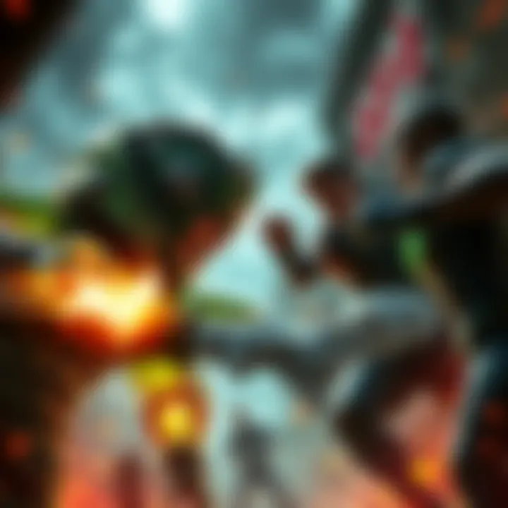 An intense fight scene showing Cell facing off against the boys in a dramatic showdown filled with energy and power.