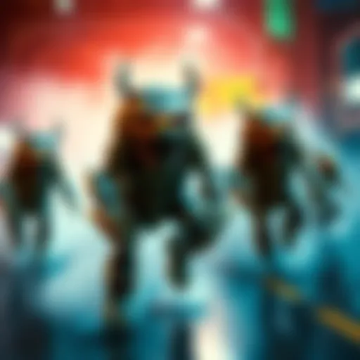 Dynamic scene of CGI Trash Beasts displaying their movement and agility in a vibrant environment.