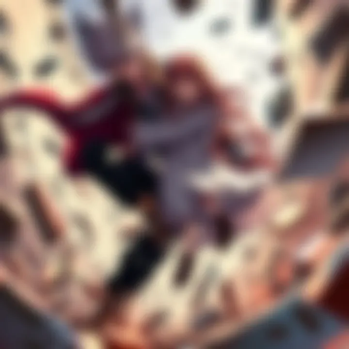 Chad heroically catches a girl as debris falls around them in a dramatic scene from Bleach