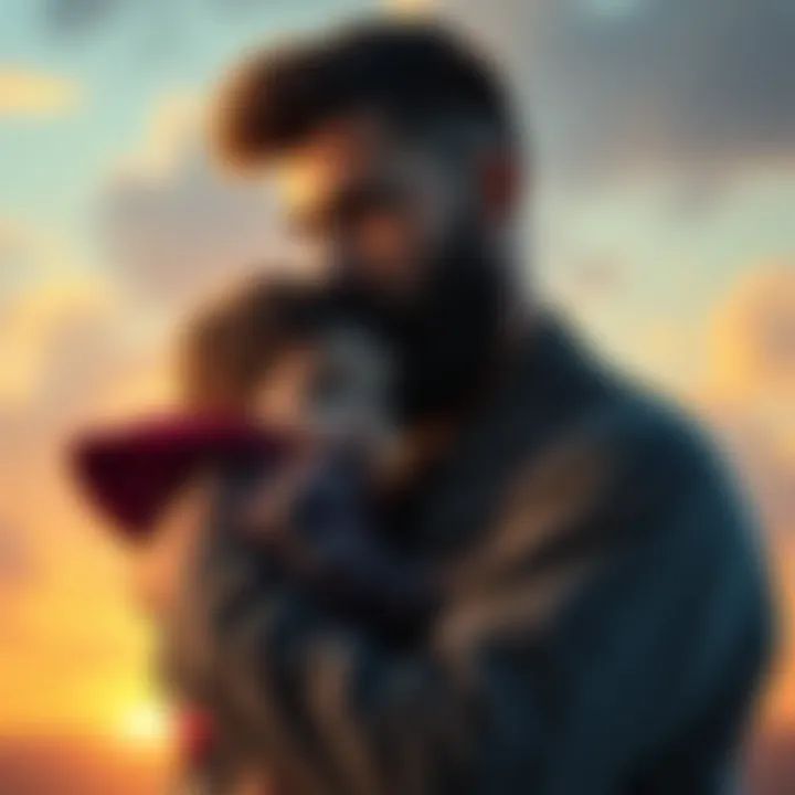 ChadBeard holding his child with a thoughtful expression, reflecting on their relationship