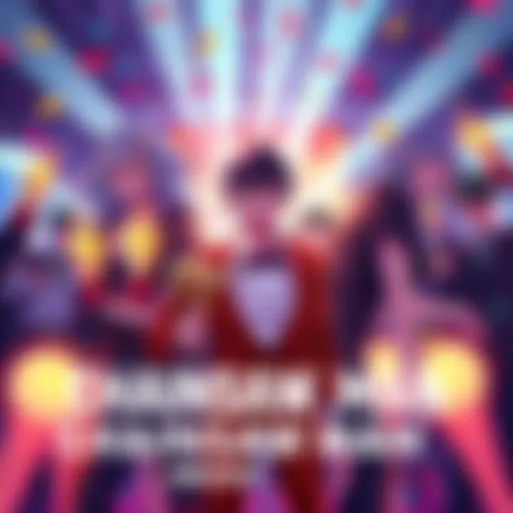 A celebration scene featuring Chainsaw Man characters with awards for the Anime Movie of the Year, highlighting joy and excitement among fans.