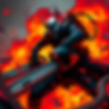 Chainsaw Man Character in Action A character from Chainsaw Man uses chainsaws as weapons, surrounded by an intense battle scene.