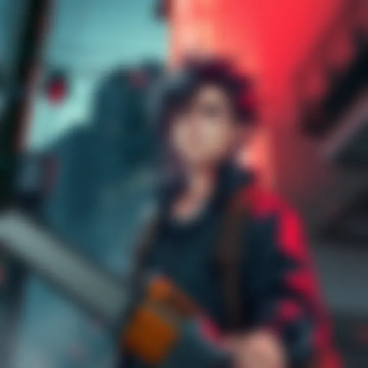 Chainsaw Man Character Art Illustration of Denji from Chainsaw Man holding a chainsaw, reflecting on his desires and purpose, with an intense expression in a dark urban setting.