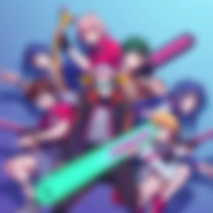 A collage of Chainsaw Man characters reflecting styles and themes from FLCL, highlighting their vibrant designs and dynamic poses.