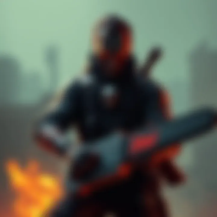 Redraw of Chainsaw Man designed in the style of Helltaker, showcasing sharp weapons and a bold character design