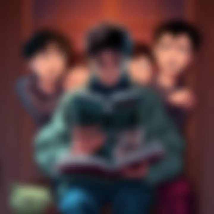 A person sitting in a cozy reading nook, holding a manga book titled Chainsaw Man, with various emotional expressions representing enjoyment and disappointment.