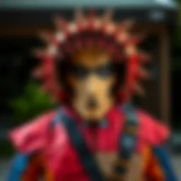 A person wearing an impressive Chainsawman costume made from scrap cardboard, showcasing creativity and craftsmanship.