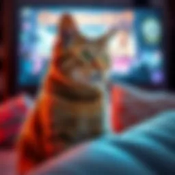 Chainsmoker Cat Series Review A cat with a cigarette sitting on a couch, watching a TV screen showing the Chainsmoker Cat series