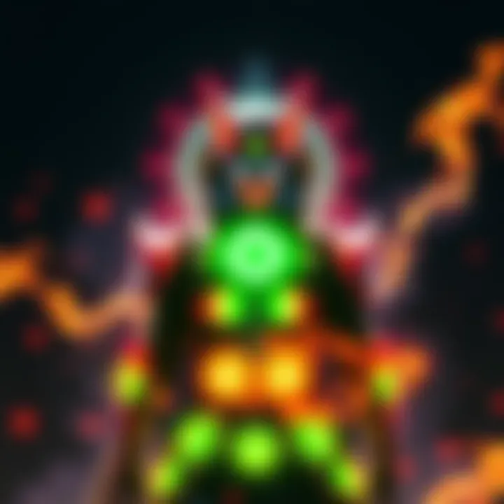 A shinobi surrounded by glowing chakra layers, demonstrating protective armor against attacks in battle.