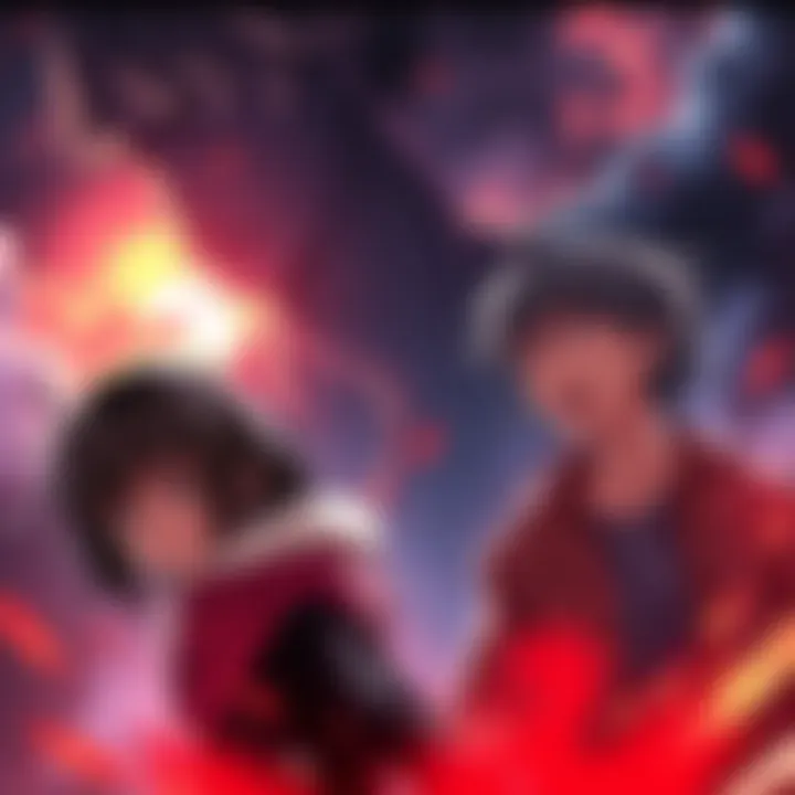 A scene capturing the emotional highlights of Chapter 205, featuring key characters expressing various feelings, with an intense background that reflects the chapter's themes.
