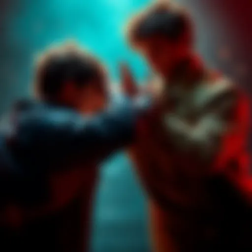 A character using another person's back to break both arms in a dramatic scene.