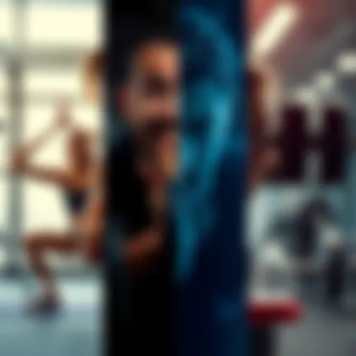 Character Training Intensity A split image showing various training activities, from light yoga to intense weightlifting, illustrating different levels of character training intensity.
