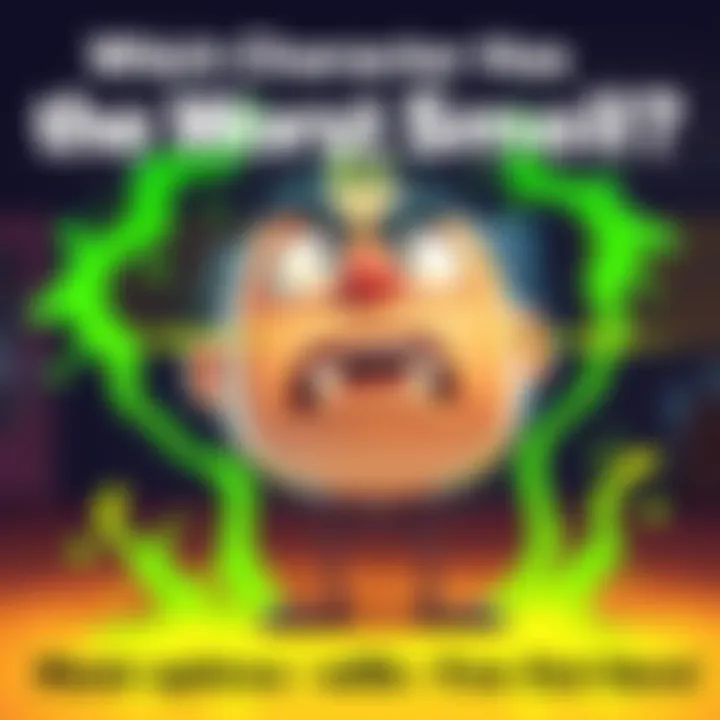 Character with bad smell Illustration of a cartoon character with a repulsive expression, surrounded by green stink lines and a playful atmosphere, indicating a bad smell