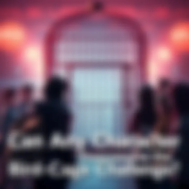 A fictional character stands in front of a large bird cage, looking determined to find a way to break through it, surrounded by curious onlookers.