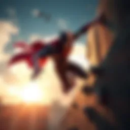 A superhero character flying through a concrete wall, showcasing their strength and resilience