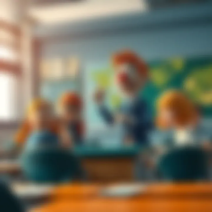 A character humorously teaching Class 1-A with students reacting in surprise.