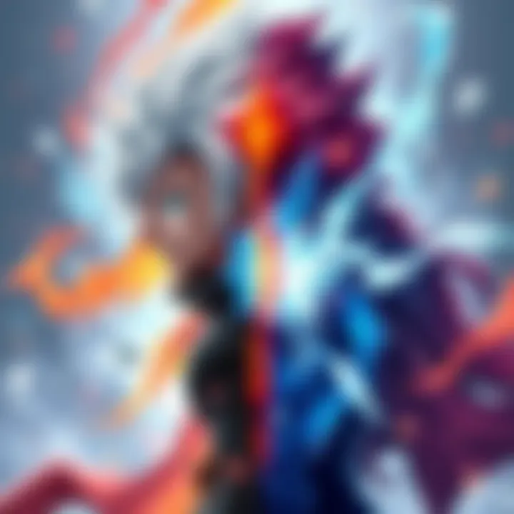Illustration of two characters representing Todoroki's dual nature, one half with icy features and the other half with fiery elements, symbolizing a dynamic power combination.