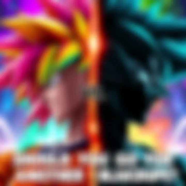 A side-by-side view of a colorful Broly and a darker Black character, illustrating the choice between keeping a rainbowed character or going for a duplicate of Black.