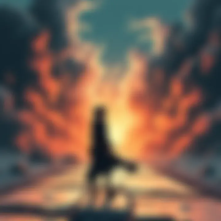 A character contemplating a path surrounded by shadows, symbolizing choices and destiny.