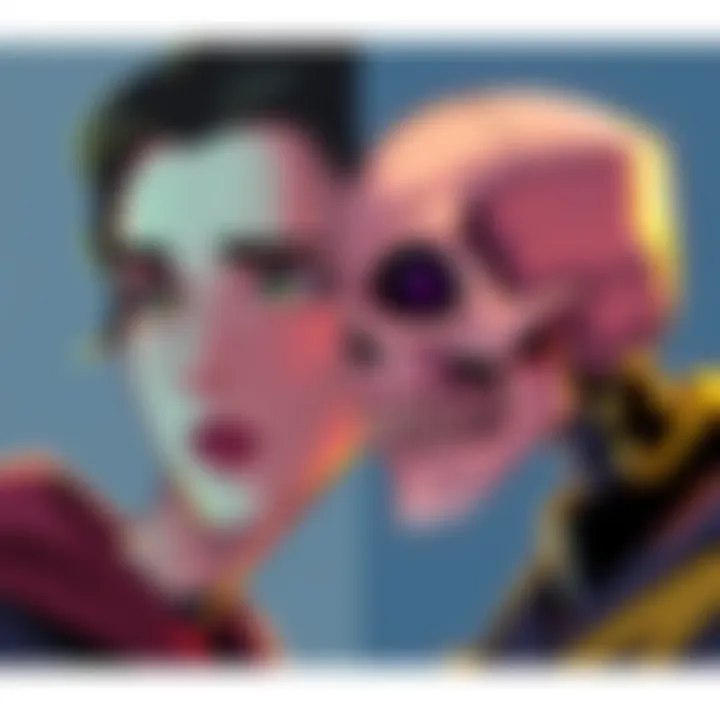 An illustration showing a comparison between an attractive character with smooth facial features and a character with a skull head, highlighting the design debate.