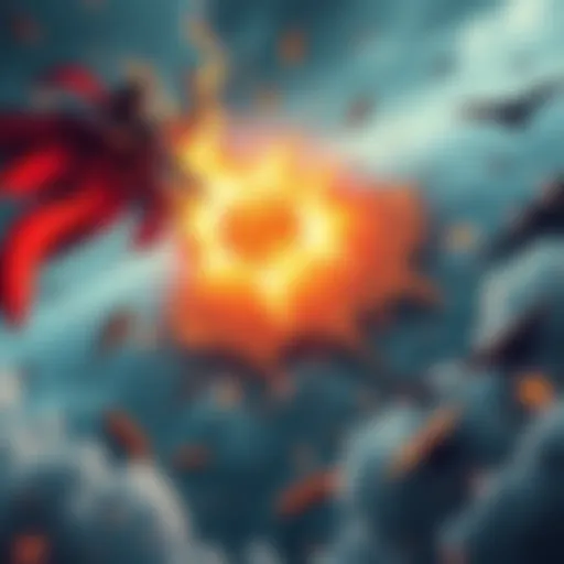Character Destroying Asia A powerful character unleashes energy that threatens to destroy a large landmass, symbolizing the destruction of Asia.