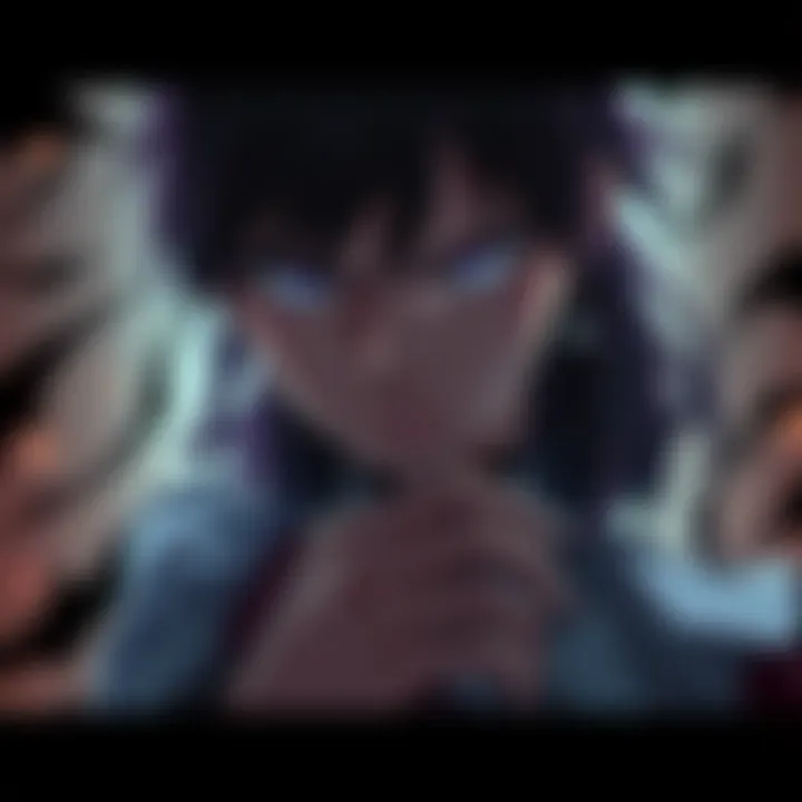 Character with determined expression A character with a fierce look, focused on Denji, surrounded by dark shadows representing her challenges, showing her unwavering commitment despite being abandoned.