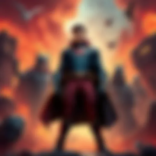 A strong character standing tall against a backdrop of various story elements, showcasing their impressive abilities and confidence.