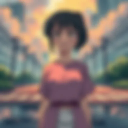 A manga character stands at a crossroads, visibly conflicted, with a worried expression as she contemplates her next move.