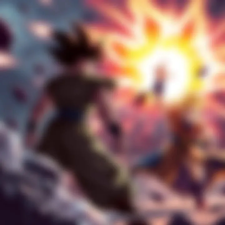 A heroic character stands ready to fight against Goku Black in an intense battle scene.