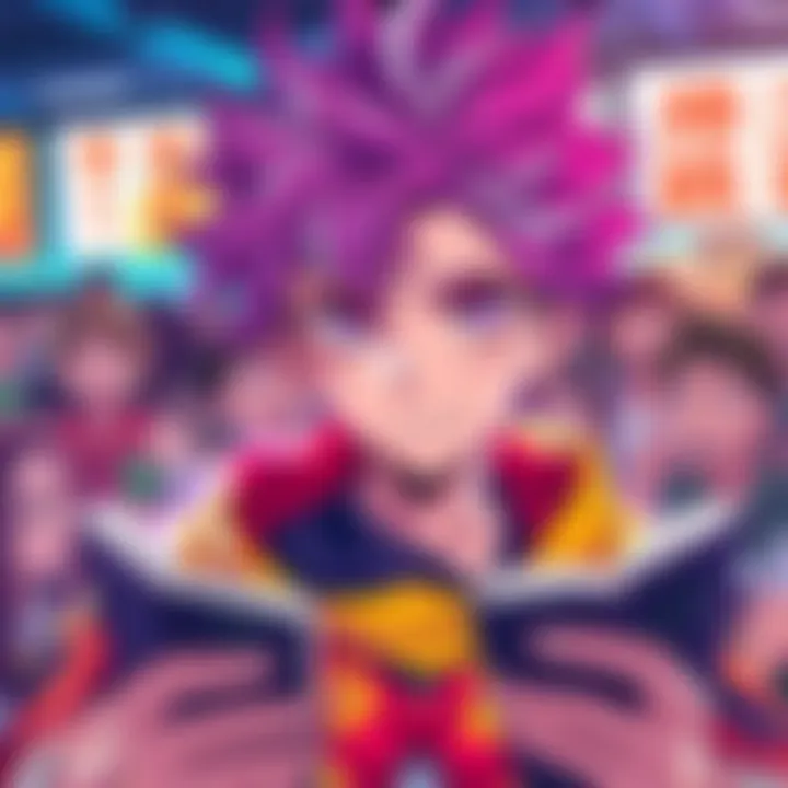 Character from Manga A vibrant illustration of a character with striking features and colorful attire, capturing the essence of creativity in manga, surrounded by excited readers discussing the portrayal.