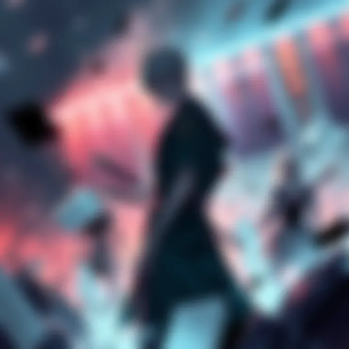 A depiction of Yuki, an emotional character from Jujutsu Kaisen, standing amidst chaos from the culling games, reflecting sorrow and turmoil.