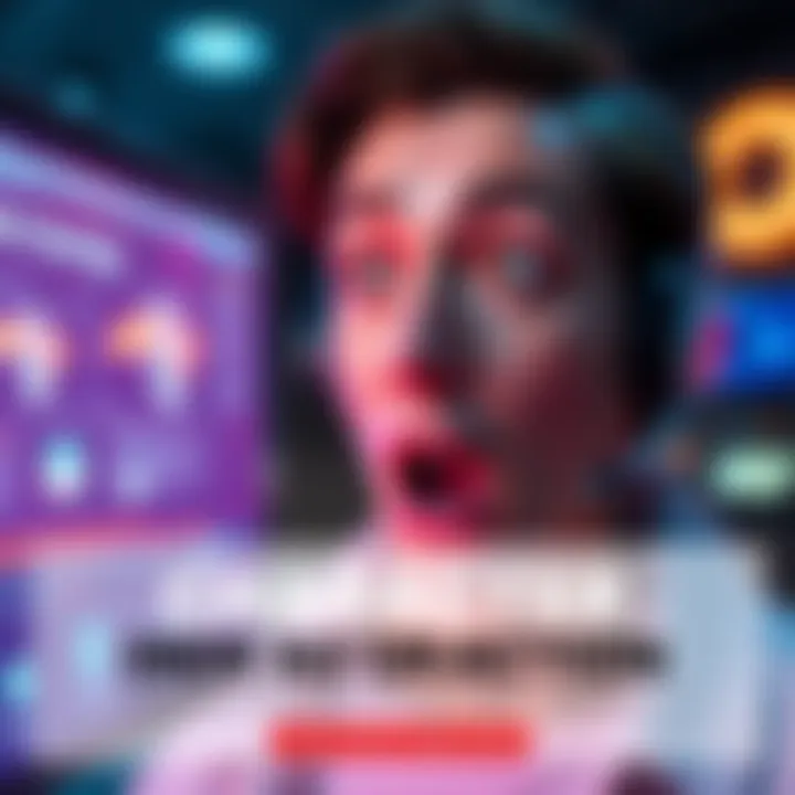 A shocked person looking at a digital screen showing their character in an AI-generated overview, sparking concerns about intellectual property.