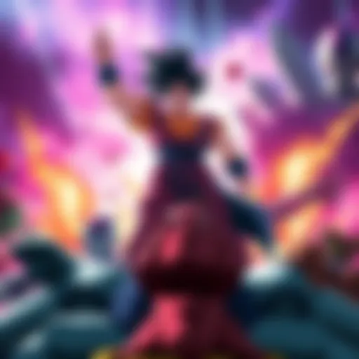 Character with Most Kills in Dragon Ball Z A powerful character stands victorious over defeated foes, including Frieza and others, symbolizing his deadly skills in Dragon Ball Z.