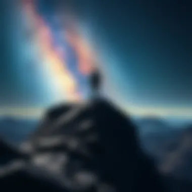 Character Reaching Outerversal Power A powerful character standing on a rocky cliff, gazing into a starry sky, representing the journey to Outerversal status.